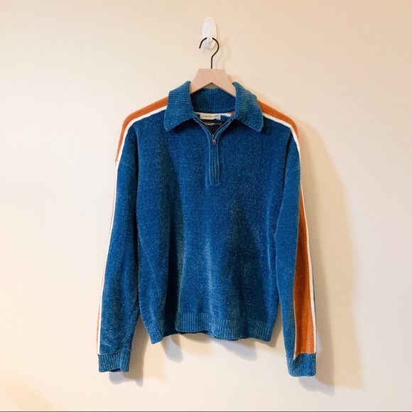 Urban Outfitters Tops - Urban Outfitters Royal Blue Chenille Quarter Zip Pullover Sweatshirt Sz XS
